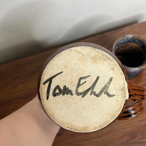 Handmade Pottery Mugs -Set Of 2 Signed Tom Boho Earthy Artisan Crafted Glazed - Picture 2 of 14